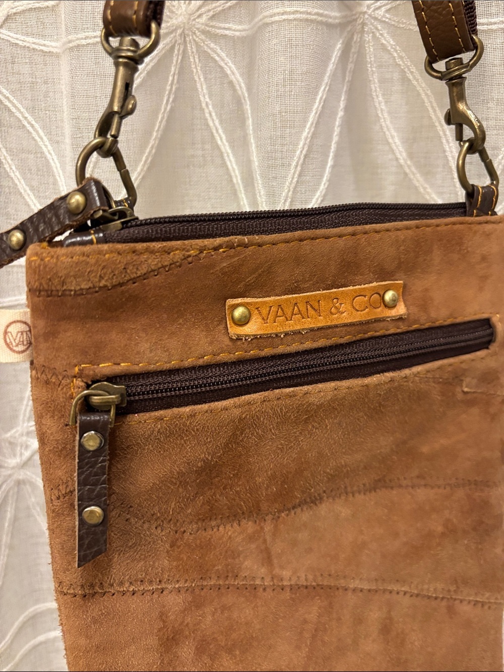 Vaan & Co Suede Tassel Accent Crossbody Bag - Brown - Picture 3 of 12